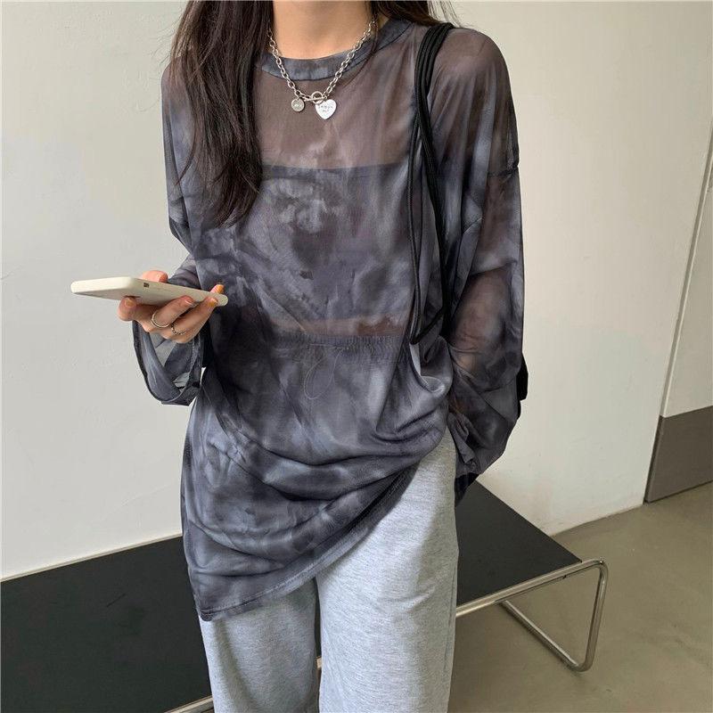 Women's Tie-dye Long Sleeve Loose Street Fashion Thin Casual T-shirt Minimalist Harajuku Ins Comfortable Chic Top