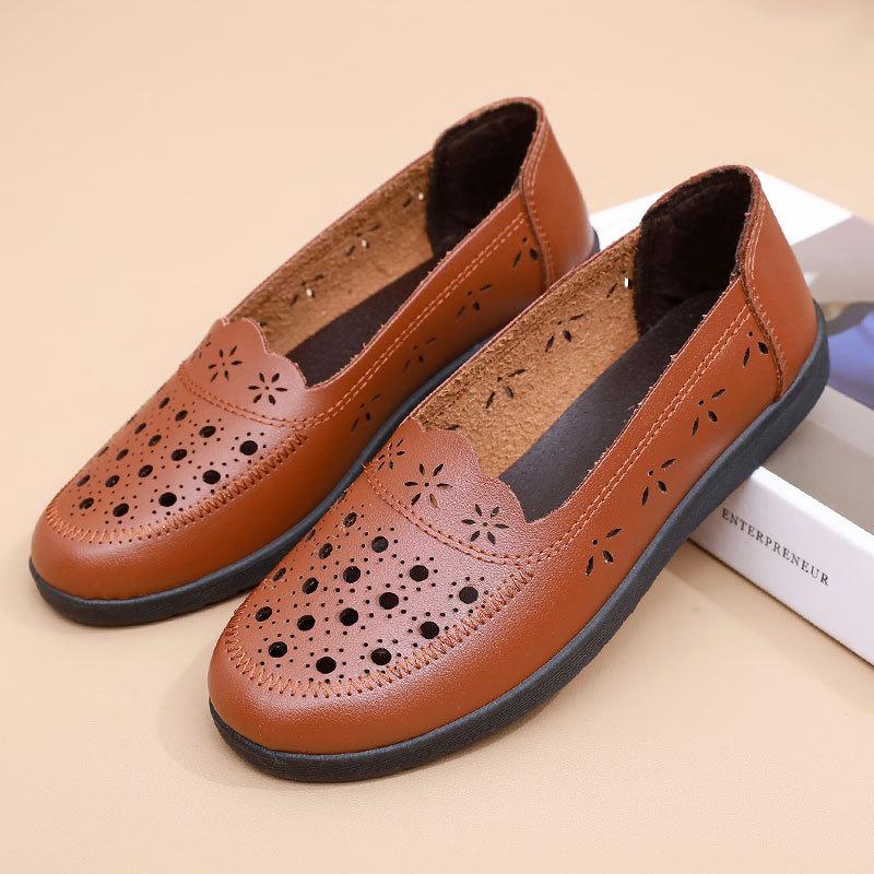 Летние дышащие туфли без застежек для женщин среднего и пожилого возраста, нескользящие мокасины на мягкой подошве для мам