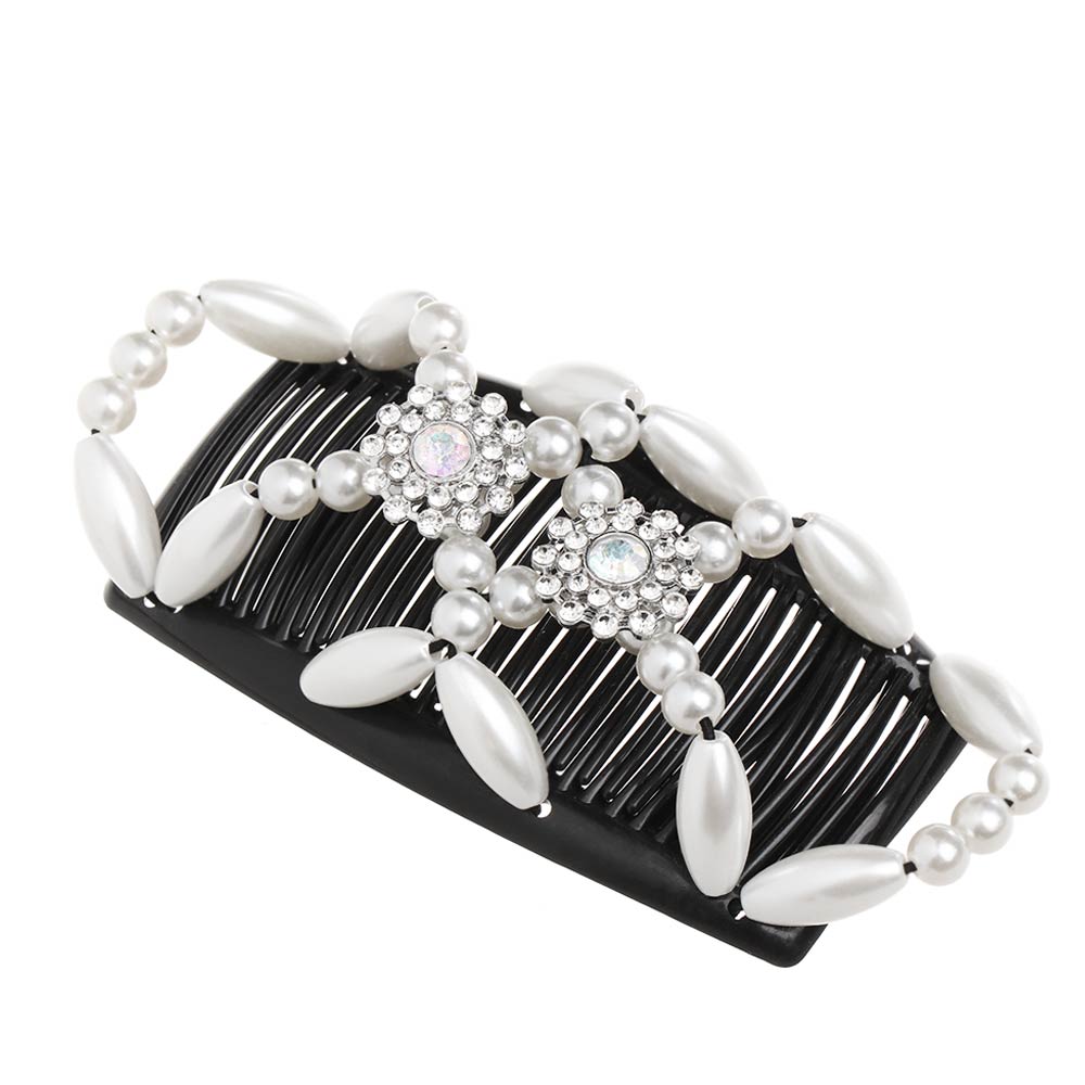 Bun Maker Flower Crystal Stretch Double Comb Magic Hair Comb Elastic Hairpin Beaded Hair Clip