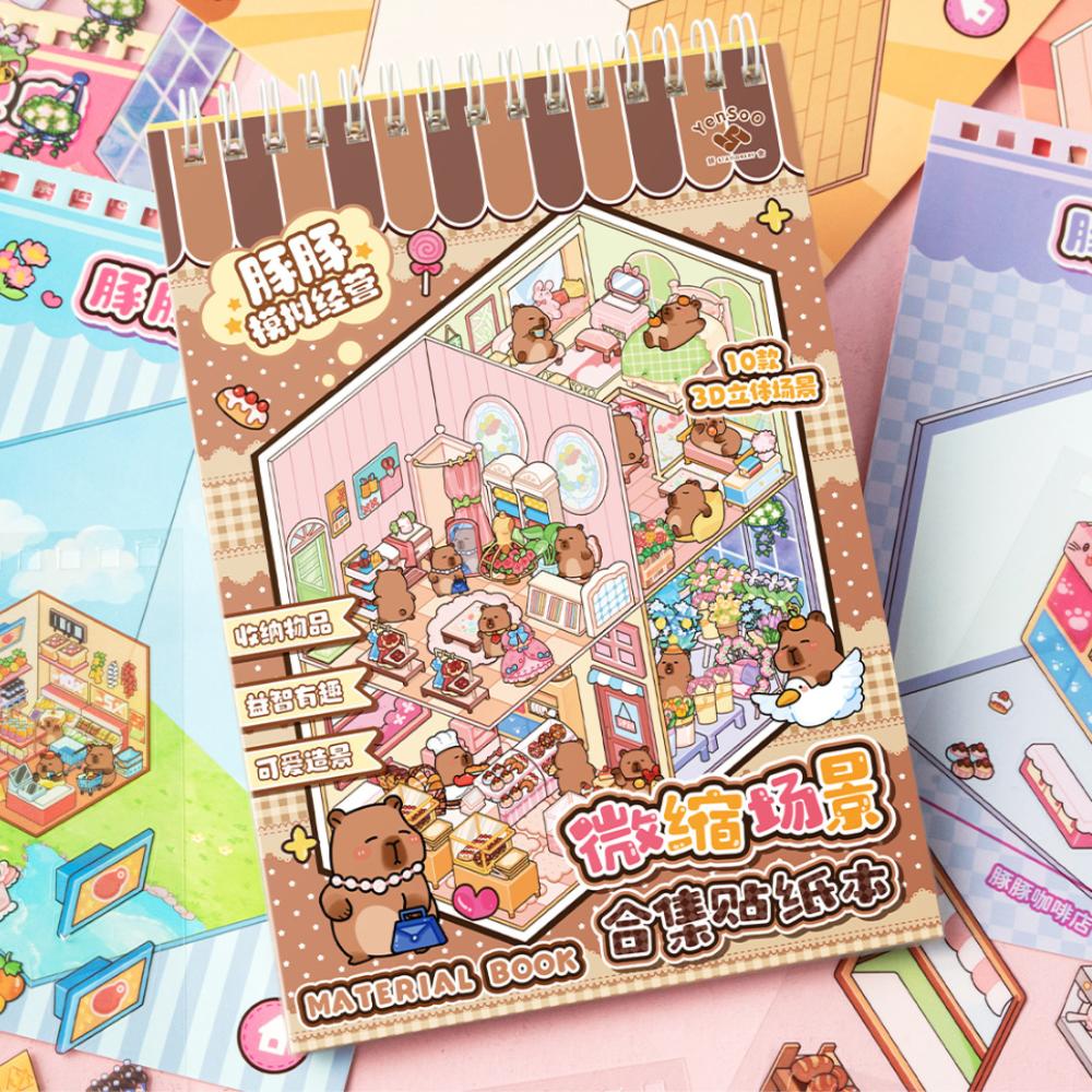 3D Пейзаж Миниатюрные Сценические Наклейки Милый Капибара Карманный Сценический Комплект для Детей Дети