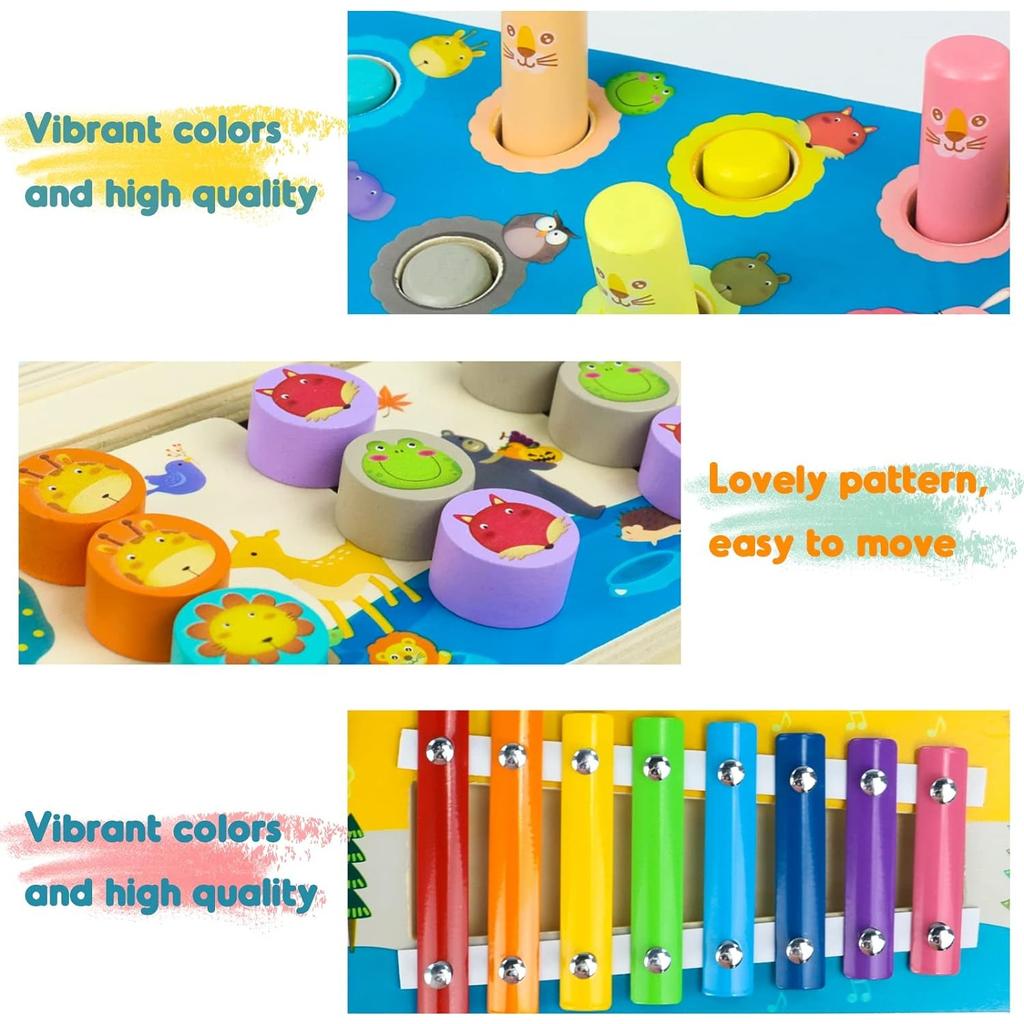Hammer Game and Xylophone Children's Montessori Toy 4-in-1 Wooden Toy Motor Skills Cube with Knocking Bench Children's Toy Hammer Game for Gift