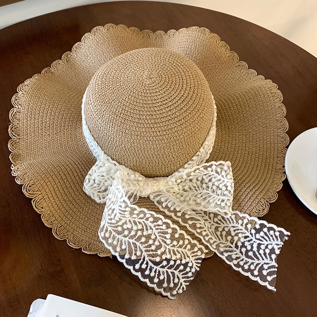 Wave Edge Lace Straw Hat Women's Summer Seaside Beach Shade Sunscreen Hat Woven Big Brim Fashion Hat