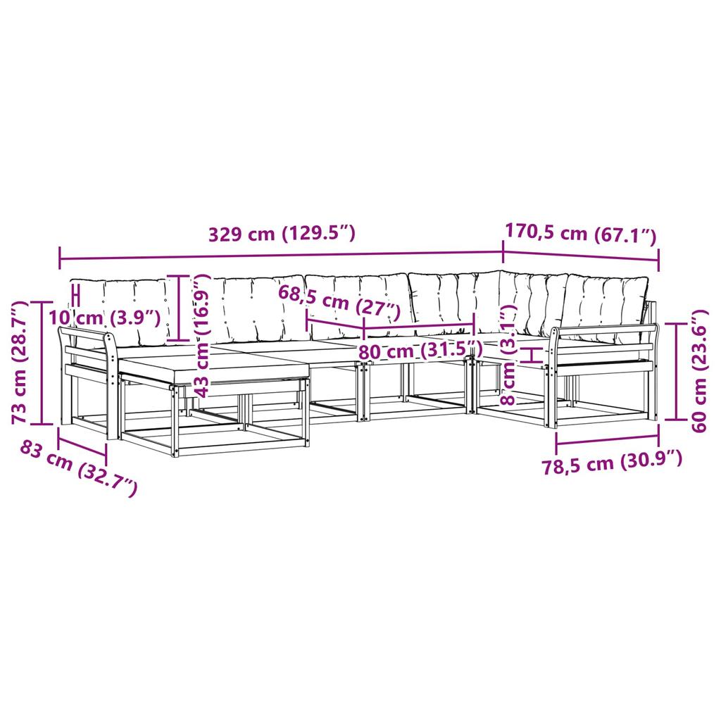Outdoor Sofa Set with Cushions 6 pcs White and Black