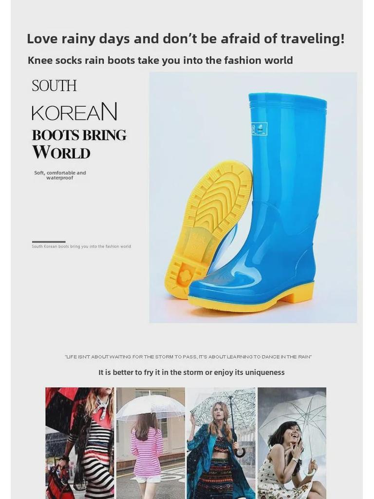 Adult Velvet-Lined Non-Slip Waterproof High-Top Kitchen Rain Boots - PVC Ladies' Work Shoes