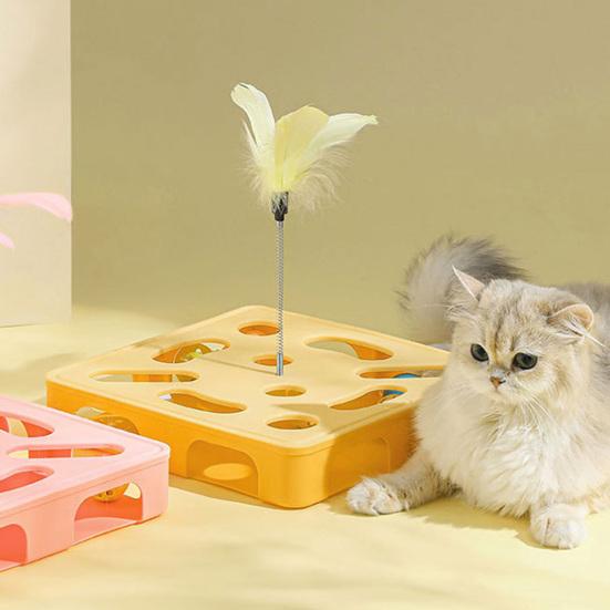 Interactive Puzzle Toy for Cats Puzzle Box with Jingle Balls Spring Feather Wand Cat Enrichment Toy for Indoor Cats Mental Stimulation And