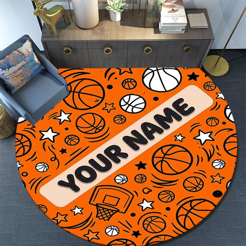 Custom Name,Vintage Ball Sports pattern round rug,Carpet Rug for Living Room Bedroom Playroom ,Non-slip Floor Mat,Holiday Gifts and Birthday Gifts.