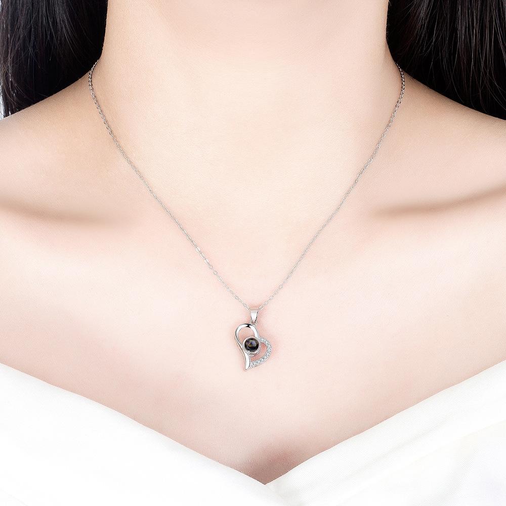 925 Sterling Silver Fashion 100 Languages I Love You Projection Stone Love Necklace Pendant, Valentine's Day Anniversary Gift