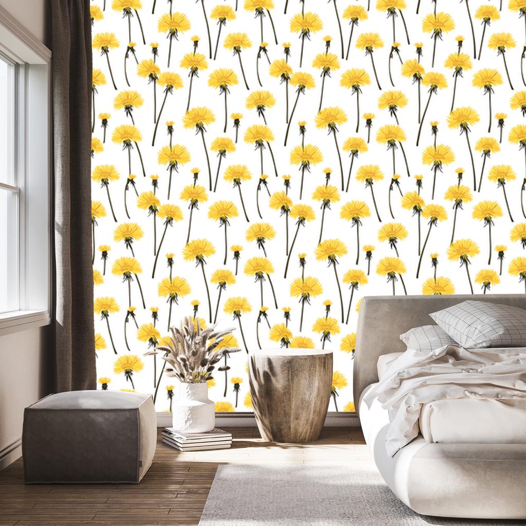 Dandelion Wallpaper White and Light Gray 50x1000