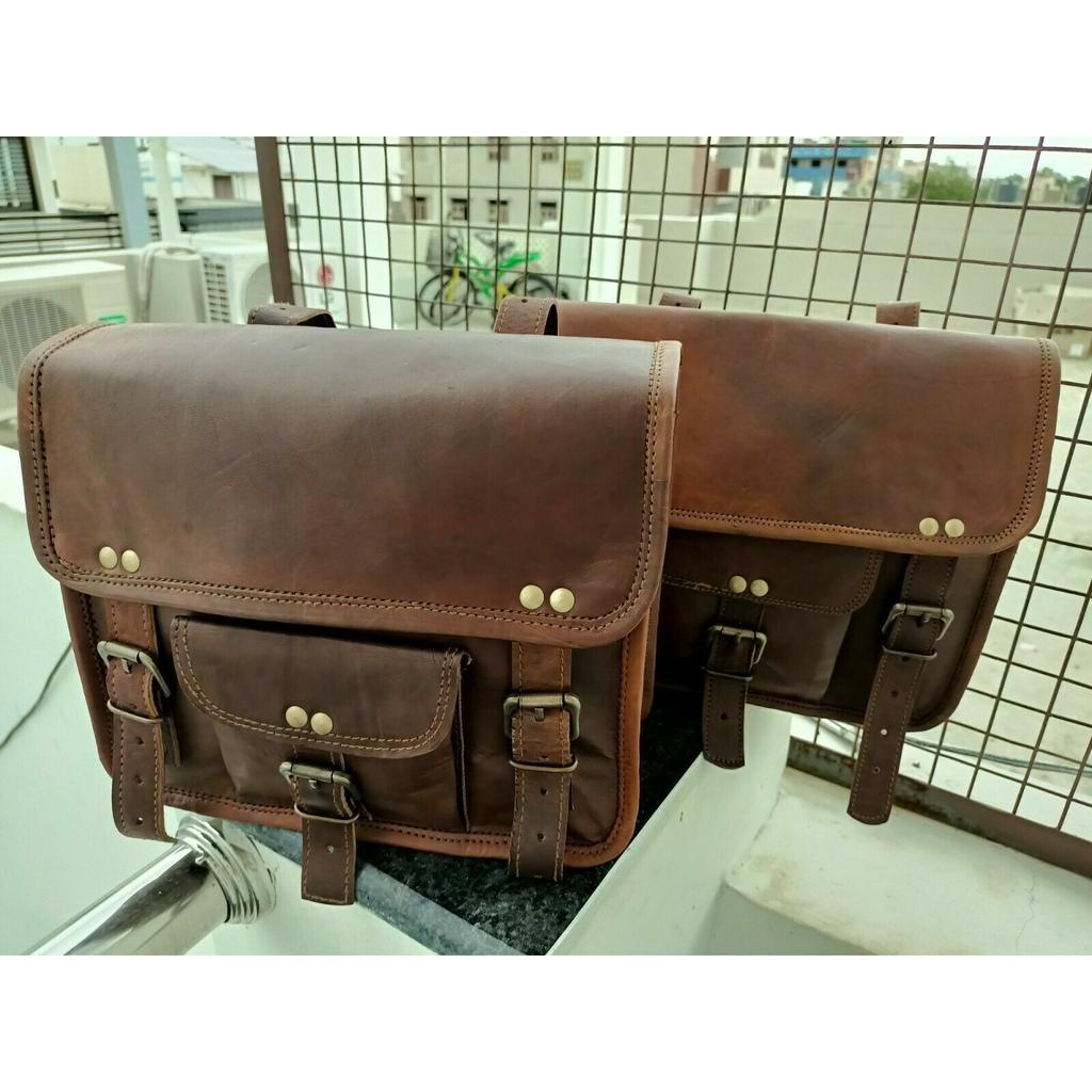 Подлинная винтажная козья кожа COMBO Motorcycle 3 Saddle Bag Panniers Передняя вилка