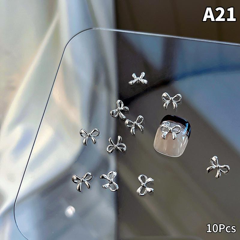 10 шт. роскошных кавайных бантиков для ногтей, 3D японский сплав, галстук-бабочка, украшения для ногтей, стразы, аксессуары для самостоятельного изготовления