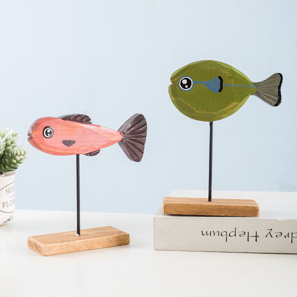 Decoration Handmade Crafts Fish Pattern Ornament Fishes Sculpture Table Decor Wooden Fish Statue