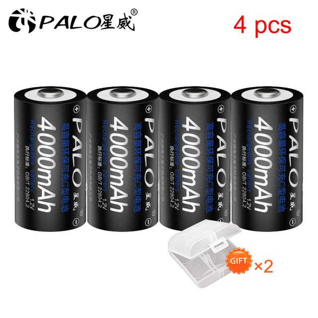 PALO Батарея размера C, 4000 мАч, аккумуляторная батарея LR14, 1,2 В, NI-MH, комплект зарядного устройства для ЖК-дисплея AA AAA, CD, 9 В, комплект зарядного устройства