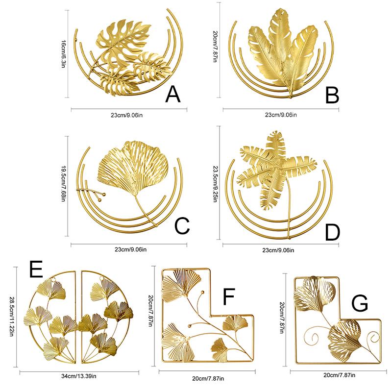 1pc Home Decoration Gold Iron Ginkgo Leaves Luxury Metal Leaf Irregular Wall Hanging Ornaments Palm Maple Pendant Monstera Leaf