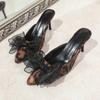 Fashion Fashion Stiletto Baotou Slippers Summer New Pointed Toe Shallow Mouth Leopard Print Bow Lazy Half Slip High Heels