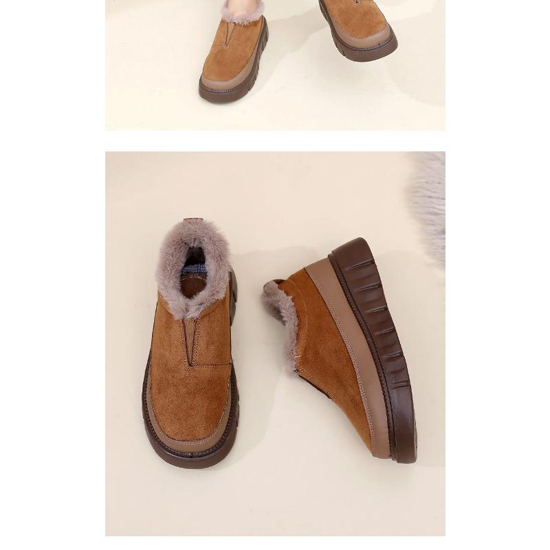 Женские замшевые зимние сапоги для снега, слипоны, теплые ботильоны на щиколотке с подкладкой из искусственного меха, водостойкая повседневная удобная обувь, нескользящая подошва