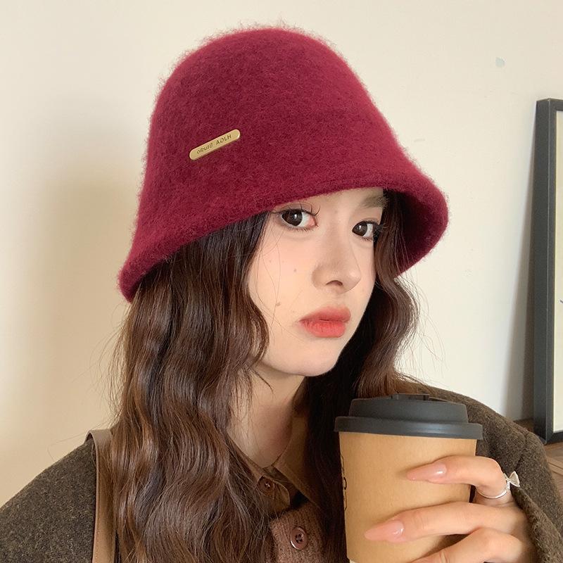 Bucket Hat Women's Autumn and Winter Light Luxury Style Versatile Bucket Hat Windproof Warmth Ear Protection Woolen Fisherman Hat