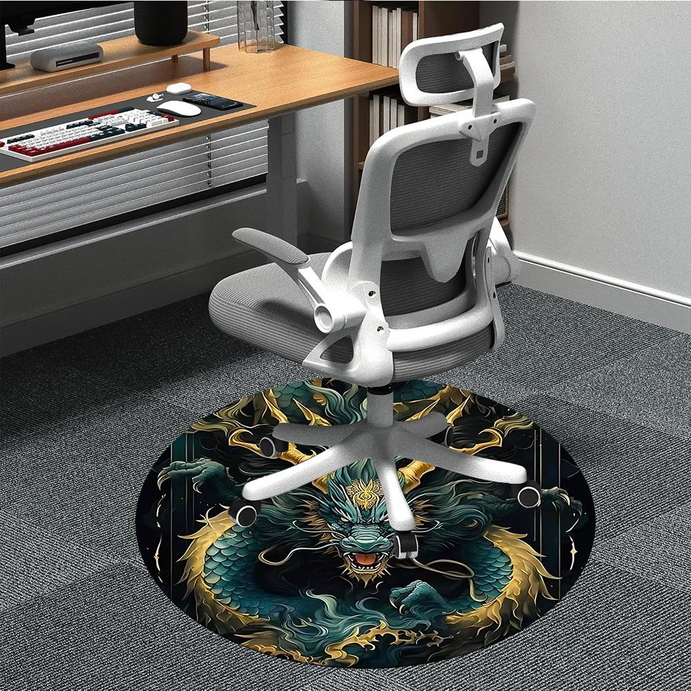 1PC Dragon Fantasy Office Round Area Rug, Mat Suitable For Office, Under Office Chairs Bedroom Living Room Home Decor, Room Deco