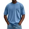 Men's Summer Solid Color Round Neck Loose Pocket Short Sleeve Top