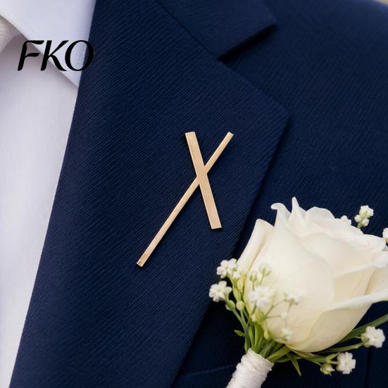 Stable Buckle Brooch 2Pcs Men Suit Brooch, X-Shaped Lapel Pin with Safety Pin, Zinc Double-bar Crossed Alloy Electroplated Metal Badge for