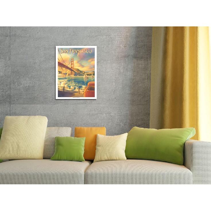San Francisco California - Golden Gate Bridge - Marin Headlands - Vintage Travel Poster by Kerne Erickson - Master Art Print (Unframed) 9in x 12in
