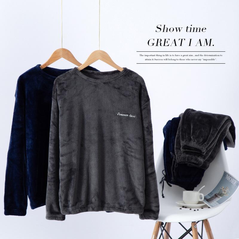 Men's Flannel Pajama Sets Fleece Pjs Winter Warm Lounge Sleepwear Soft Comfy Pajamas for Men Long Sleeve Pullover Tops Lounge Pants Loungewear