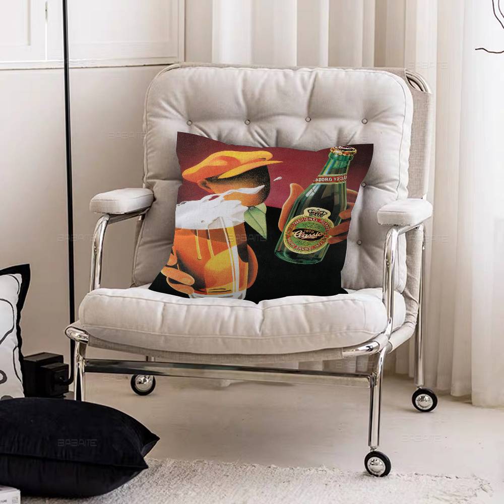 Anime Retro Beer Drink Art Pillow Cover for Bedroom Room and Living Room Sofa Decorative Cushion Cover