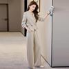 2025 Spring Women's Elegant V-Neck Coat & Wide-Leg Pants Set