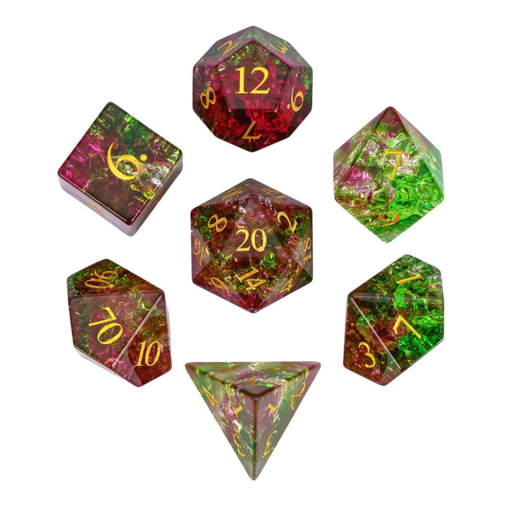 Набор кубиков Cusdie Glass для D&D, 7 кубиков, ручная работа, кубики из битого стекла D4-D20, полиэдрические кубики с кожаным футляром для настольных RPG-коллекций