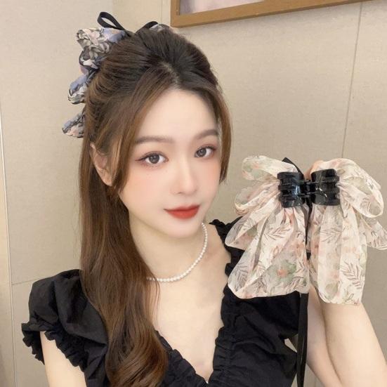 Yousheng Элегантная заколка для волос с милым цветочным принтом, большой декор с бантом, коготь для волос, хвостик для девочек, лента с крабами, нескользящие аксессуары для волос