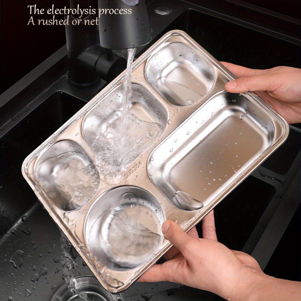 SUS304 Нержавеющая сталь углубленная и утолщенная обеденная тарелка, пятисекционная тарелка для фаст-фуда, разделенный ланч-бокс, столовая ресторан