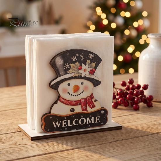 Makeup Brush And Lipstick Holder Christmas Theme Wooden Napkin Holder, Decorative Holiday Paper Towel Stand, Dried Flower Vase for Table HD