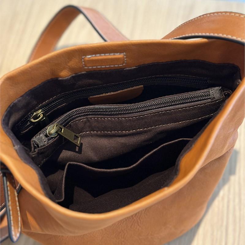 Johnature Simple Genuine Leather Bucket Bag Natural Real Cowhide Large Capacity Women's Shoulder & Crossbody Bags