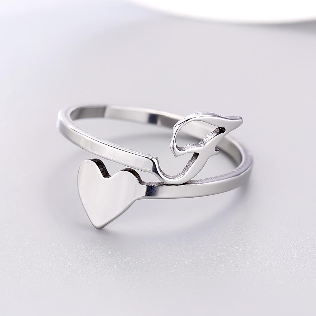 Серебристые кольца с 26 буквами и сердцем из нержавеющей стали, открытое кольцо для женщин, мужчин, пар, кольца с инициалами, пальцевые украшения, подарки