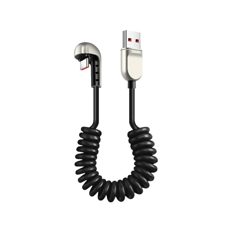 Quick Power Cable Reinforced Spring USB To Type C 360 Degree Angled End Silicone Texture Suitable for Portable Devices