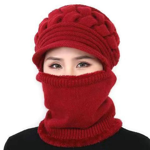 Hat Women's Winter Casual Thickened Knit Hat Plush Warm Neck Apron Hat One Piece Knit Hat