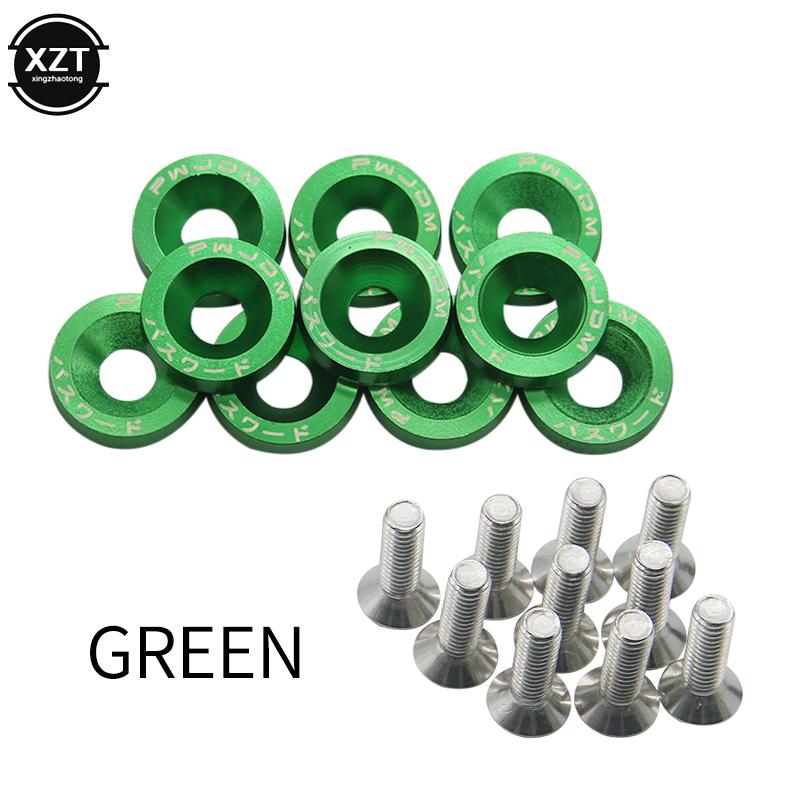 Car Styling 10PCS M6x20mm Red JDM Bolt Aluminum Fender Bumper Washer License Plate Bolt Engine Bay Dress Screw Billet Kit
