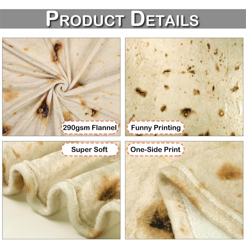 Двустороннее мягкое фланелевое гигантское мучное одеяло для буррито, тортилья, 285 г/м², одеяла для тако, теплые обертывания для пиццы и пирогов, пищевое одеяло