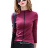 Threaded Pure Cotton Half Turtleneck Pullover 2024 Autumn and Winter Style Bottoming Shirt for Women with Western Style Splicing Long-sleeved T-shirt