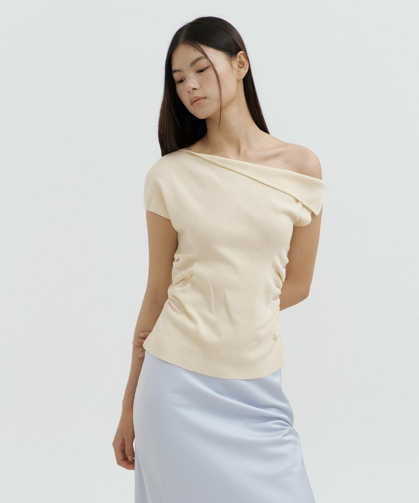 LUCIR ZU Shirring Drop Sleeveless Knit (Soft Yellow)