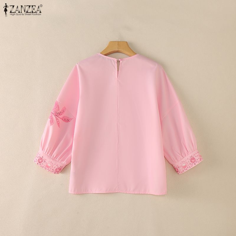 Zanzea Women Round Neck Casual 34 Sleeve Loose Floral Print Blouse