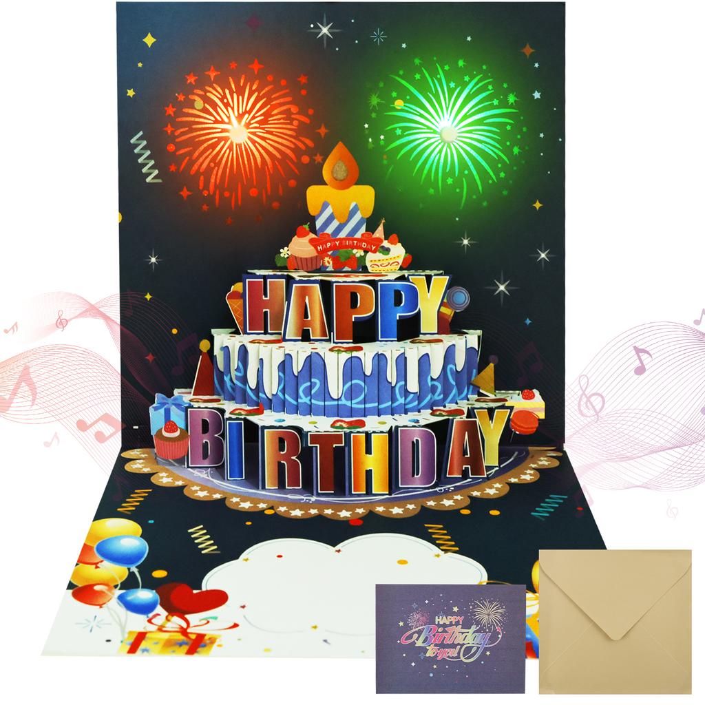 3D Light Music Birthday Card Pop Up Happy Birthday Card Fireworks Birthday Greeting Cards Happy Birthday Party Gift Message Card