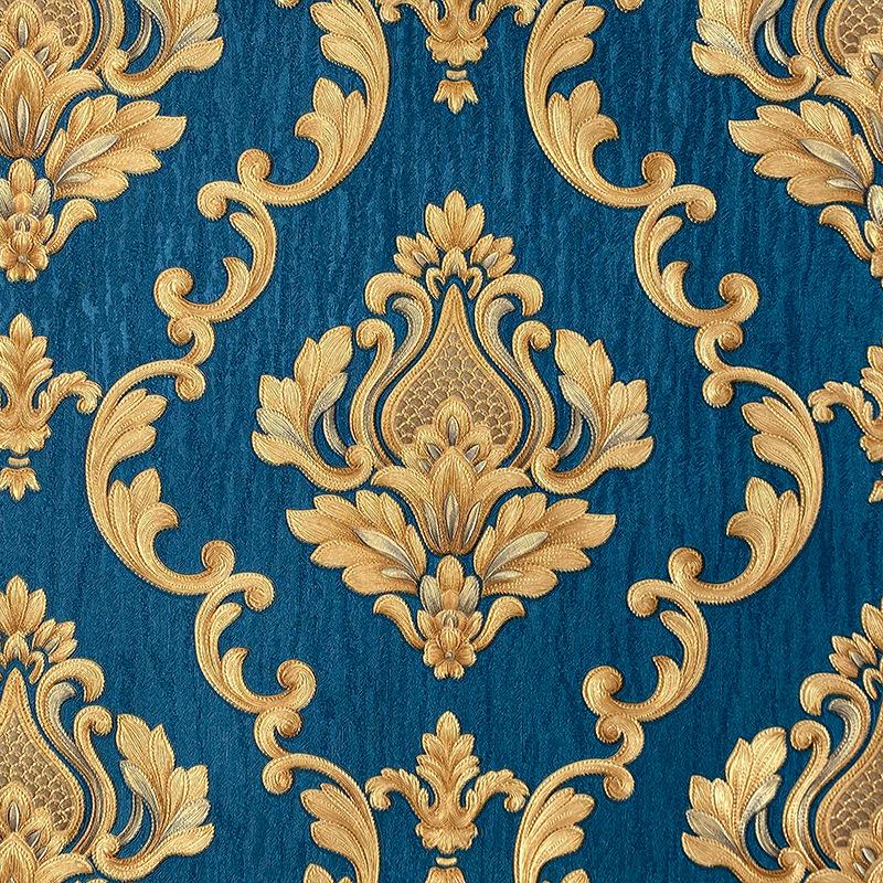 Темно-синие 3D европейские обои с крупными цветами, фон для спальни, гостиной, отеля, роскошные рельефные обои «Дамаск»