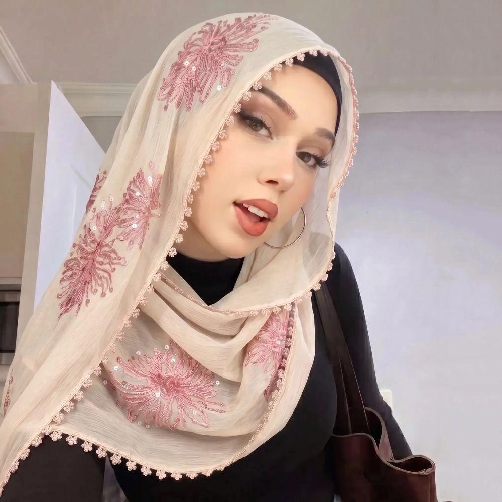Full Cover Islamic Headscarf Solid Color Sequin Wraps Shawl Muslim Hijab Turban Cap Girls