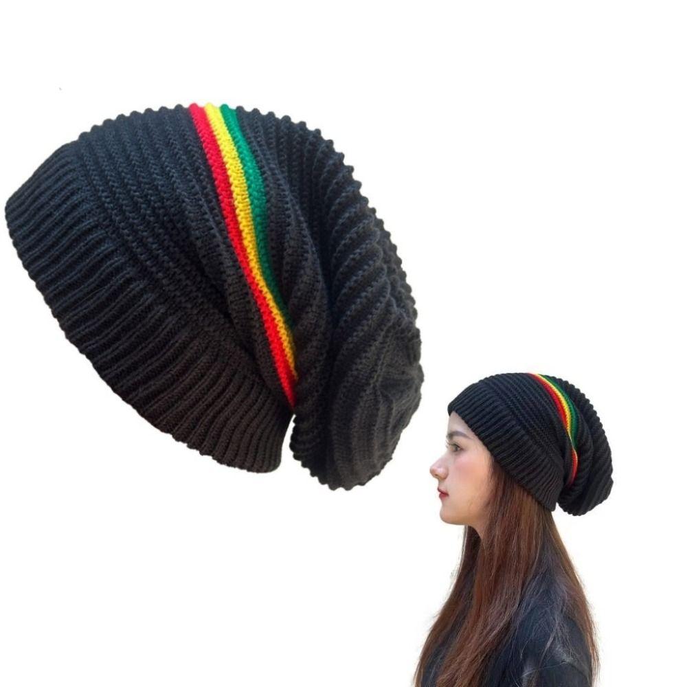 Striped Color Jamaica Knitted Hat Beanies Pullover Skull Caps Weaving Reggae Hat  Winter Autumn