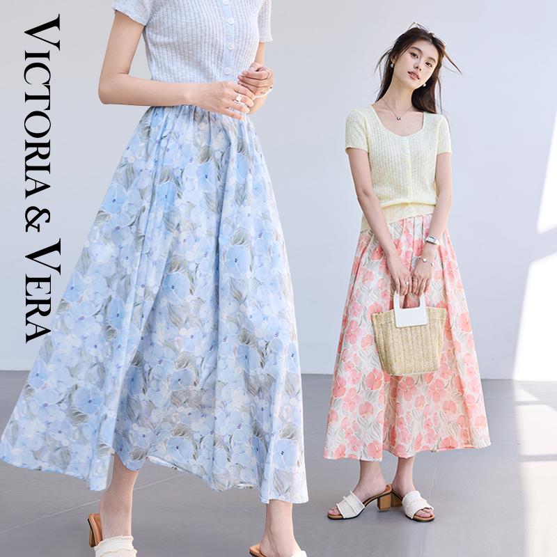 Summer Monet Water Lily Print A-line Half Skirt