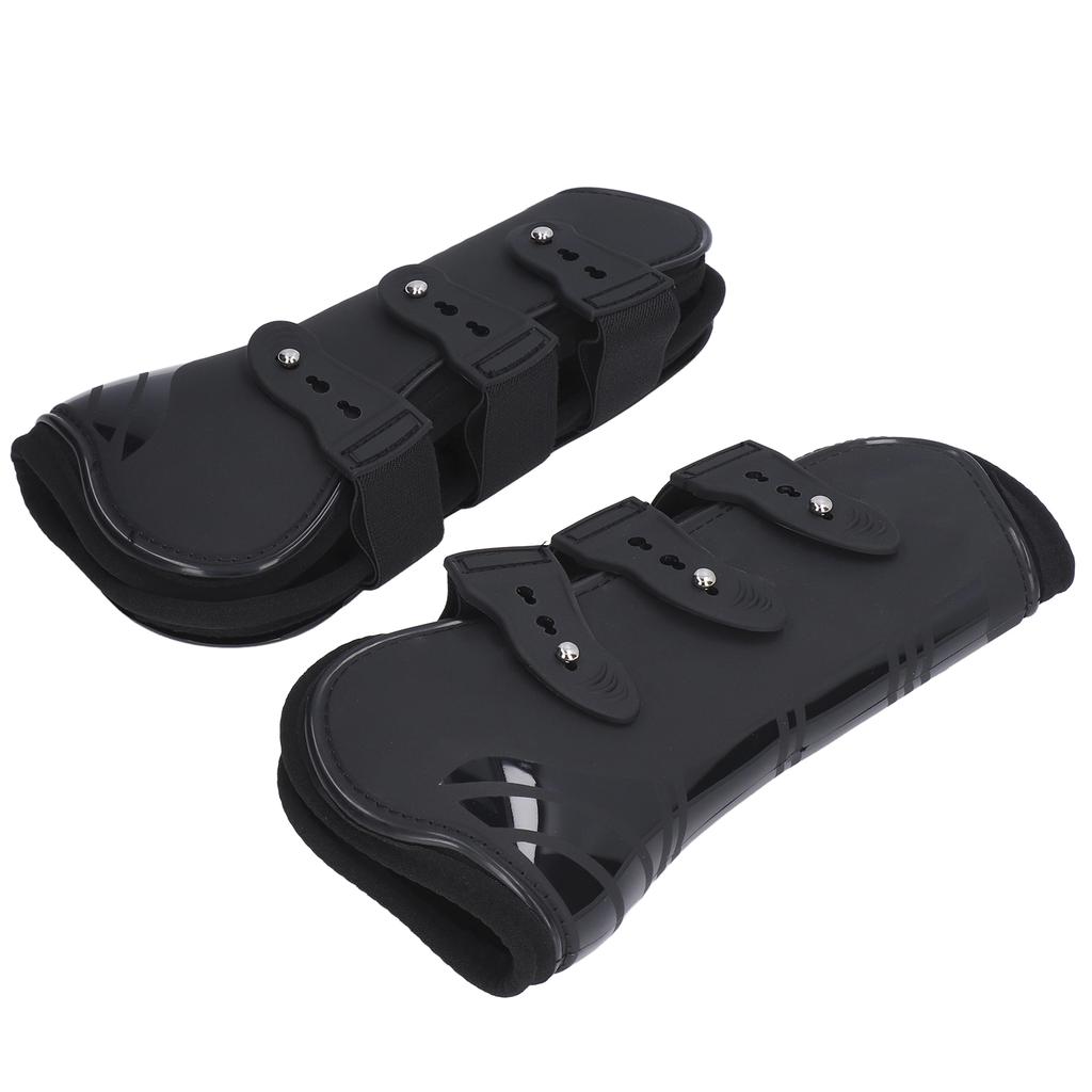 2pcs Horse Leg Boots PU Neoprene Protective Adjustable Horse Secure Boots for TendonBlack Front