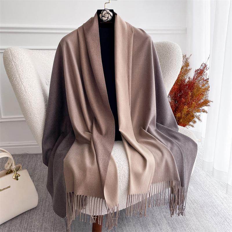 Winter Women Scarves Long Warm Gradient Imitaion Cashmere Hijab Solid Lady Shawl Wrap Female Pashmina Bandana Head Scarf