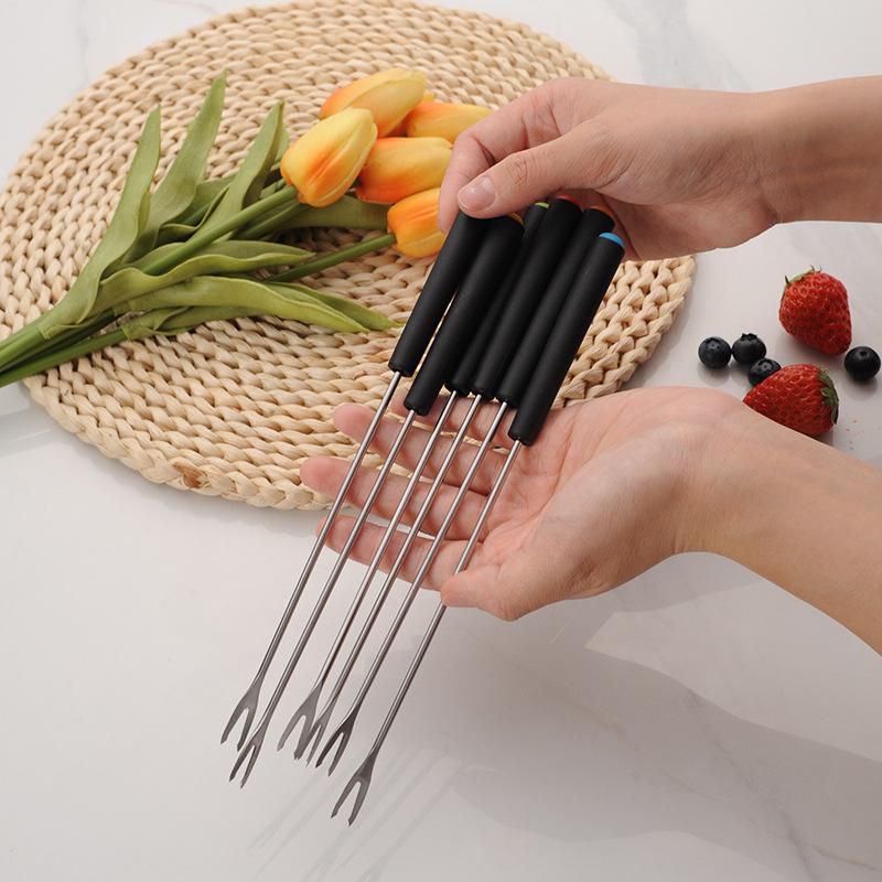 6PCS Stainless Steel Cheese Fruit Forks Cake Chocolate Cheese Forks Cheese Fondue Forks Fruit Dessert Forks Marshmallow