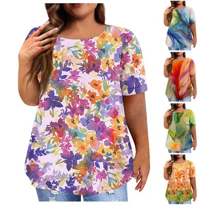 Женская рубашка с коротким рукавом, круглый вырез, футболка больших размеров, повседневные топы с принтом