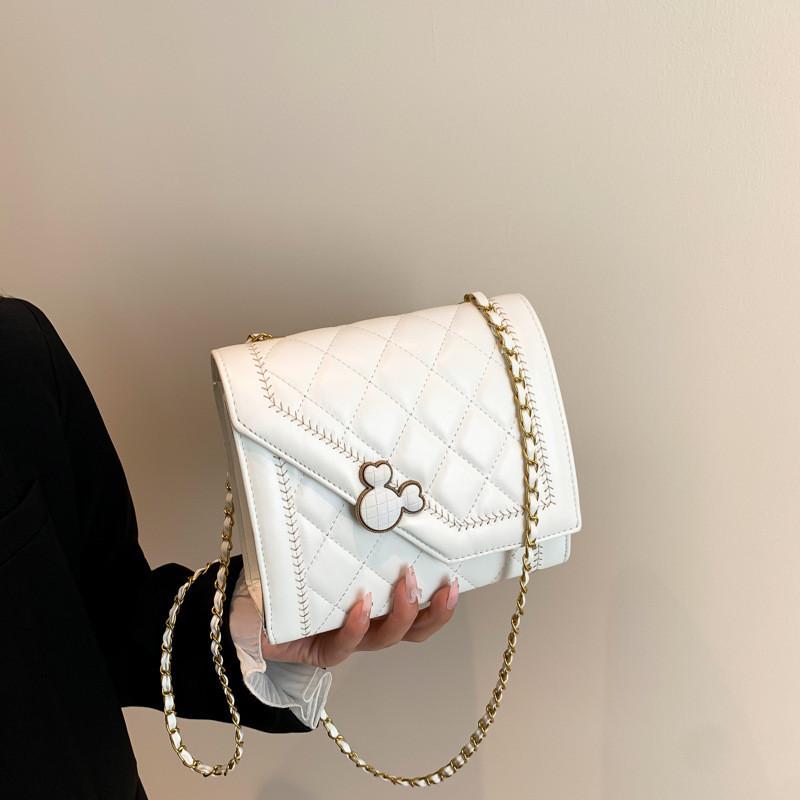 Chic 2024 Spring Fashion Cute Bear Head Lock Buckle Embroidered Small Shoulder Bag In Black White Or Rose Red